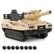 Costway Electric Kids Ride On Tank with Rubber Tracks Rotatable Turret & Working Cannon Light Camouflage