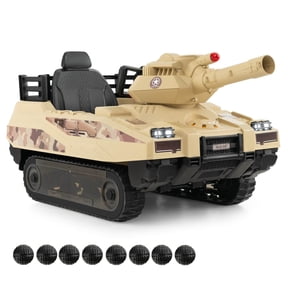 Costway Electric Kids Ride On Tank with Rubber Tracks Rotatable Turret & Working Cannon Light Camouflage