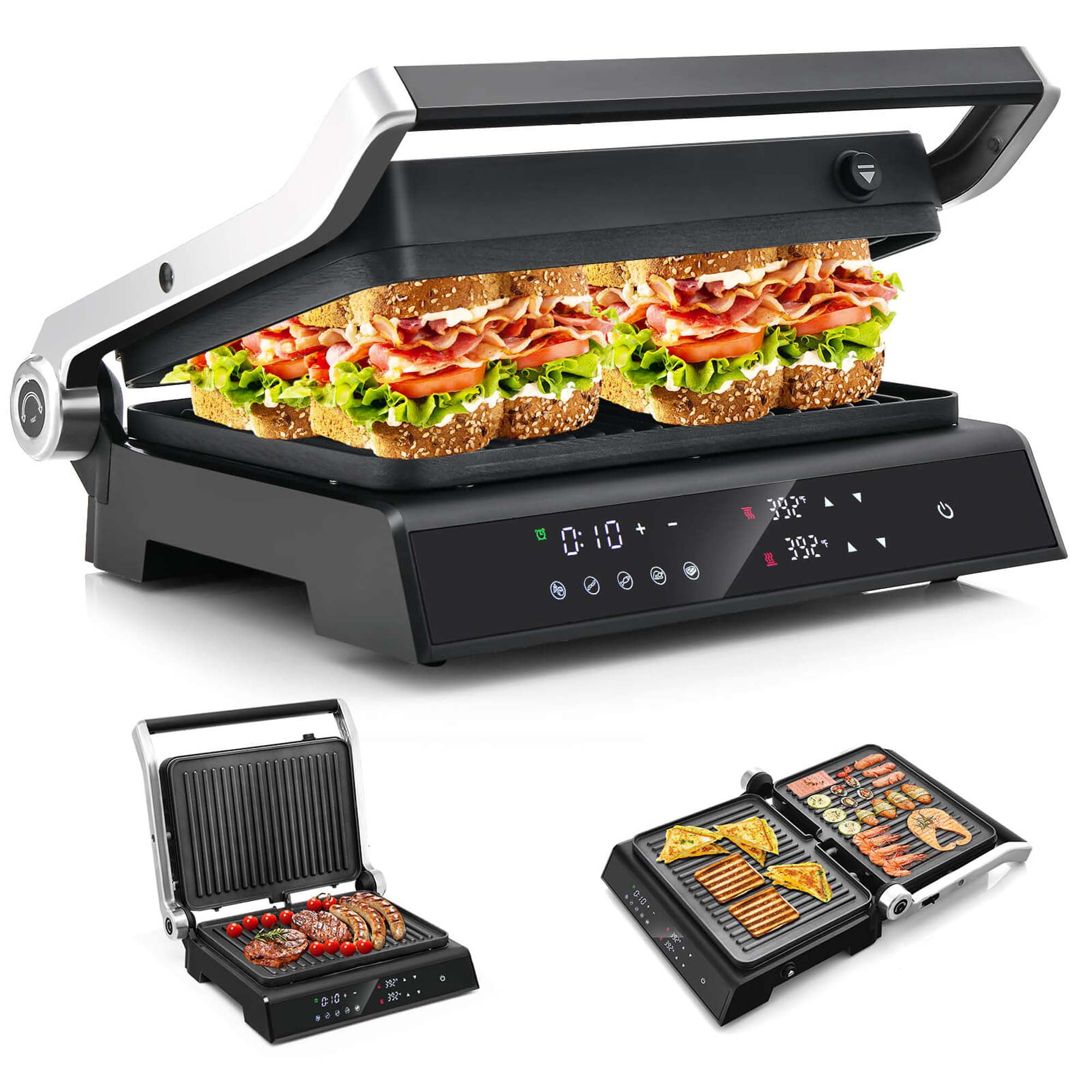 Costway Electric Panini Press Grill Sandwich Maker with LED Display\u0026 Removable Drip Tray