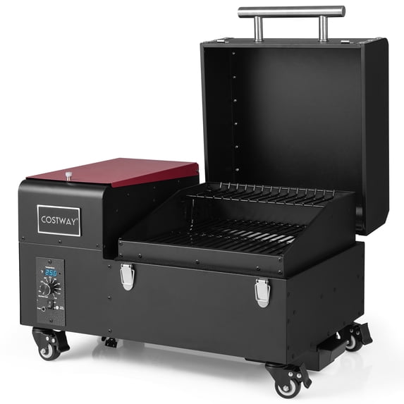 Costway Electric Wood Pellet Grill & Smoker w/Temperature Probe & Lockable Wheels