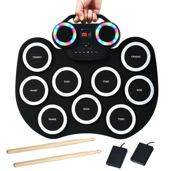 Costway Electronic Roll Up Drum Set 9 Pads MIDI Drum w/ Speaker Headphone & LED Lights