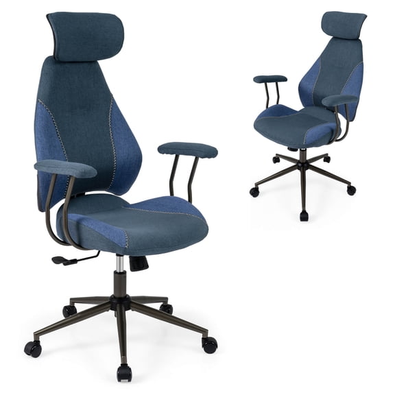 Costway Ergonomic Office Chair with 2D Headrest, Rocking Backrest & Wheels, Gaming Chair Blue