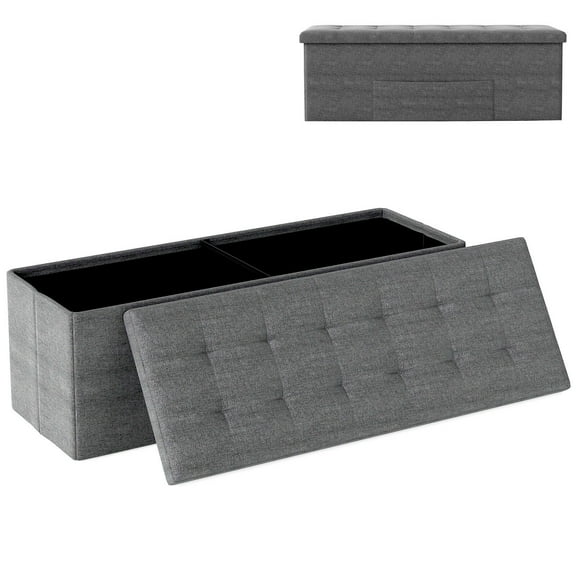 Costway 43” Folding Ottoman Bench with Storage Chest & Pocket End of Bed Bech End of Bed Bech with Divider Dark Gray