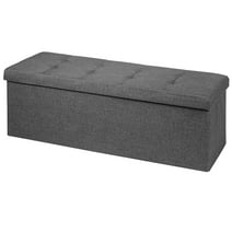 Costway Fabric Folding Storage Ottoman Storage Chest W/Divider Bed End Bench Drak Grey