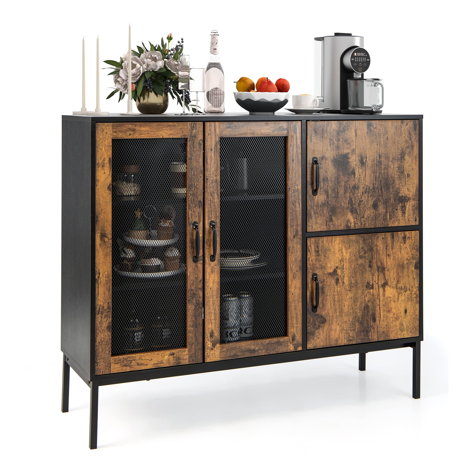 Costway Farmhouse Entryway Buffet Sideboard Console Table Cupboard with ...