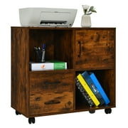 Costway File Cabinet Mobile Lateral Printer Stand with Storage Shelves Brown