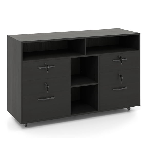 Costway File Cabinet with Lock 4 Drawers Fits Files A4/Letter Size Adjustable Shelf Black