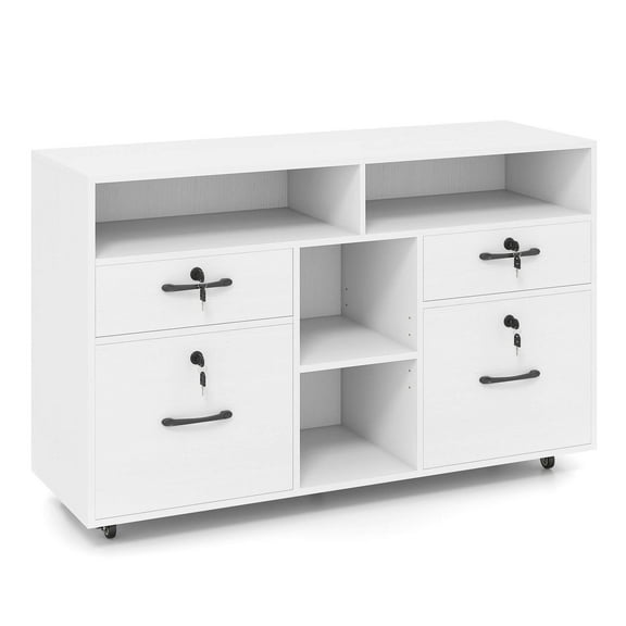 Costway File Cabinet with Lock 4 Drawers Fits Files A4/Letter Size Adjustable Shelf White