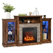 Costway Fireplace TV Stand w/ Led Lights & 18" Electric Fireplace for For 65" Wall-Mounted TV