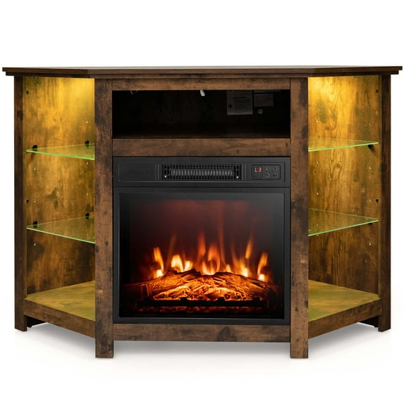 Costway Fireplace TV Stand w/ Led Lights & 18" Electric Fireplace for Tvs up to 50"