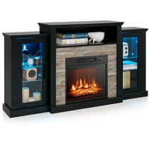 Costway Fireplace TV Stand with Led Lights & 18'' Electric Fireplace For 65" Wall-Mounted TV Black