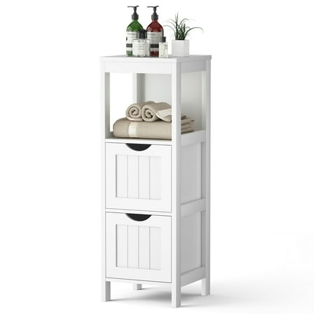 Costway Floor Cabinet Multifunction Bathroom Storage Organizer Rack w/2 Drawers