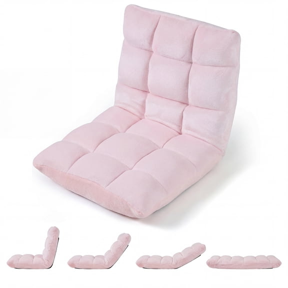 Costway Floor Sofas & Couches with Back Support, 14-Position Adjustable Back, Thick Sponge Padding Light Pink