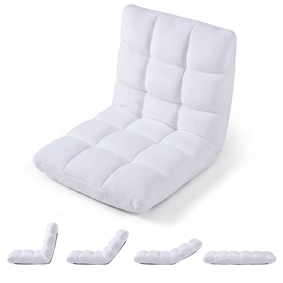 Costway Floor Sofas & Couches with Back Support, 14-Position Adjustable Back, Thick Sponge Padding White