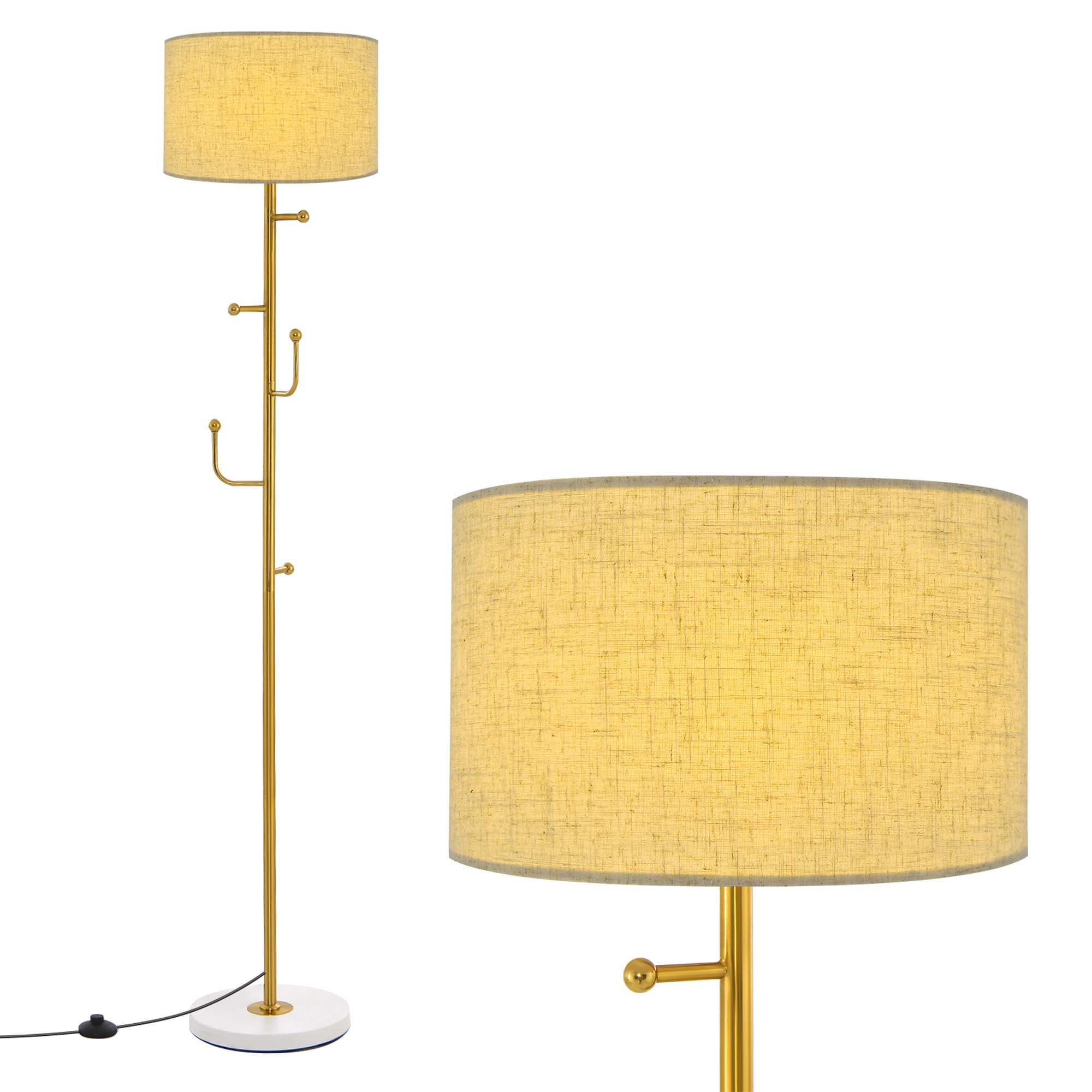 Costway Floor Lamp with Coat Rack 5 Hooks Foot Switch Weighted Base