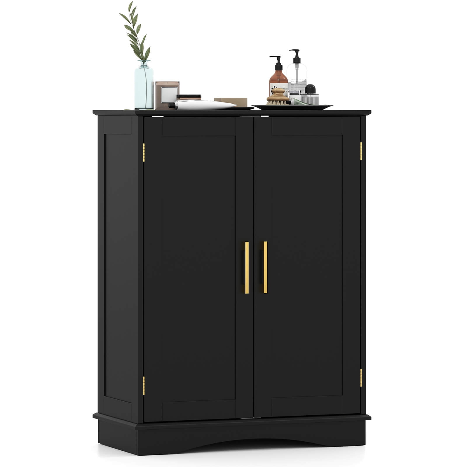 Costway Floor Storage Cabinet Modern Storage Organizer with Adjustable Shelves &2 Doors