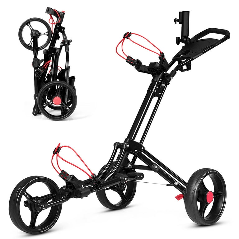 Costway Foldable 3 Wheel Steel Golf Pull Push Cart Trolley Club w