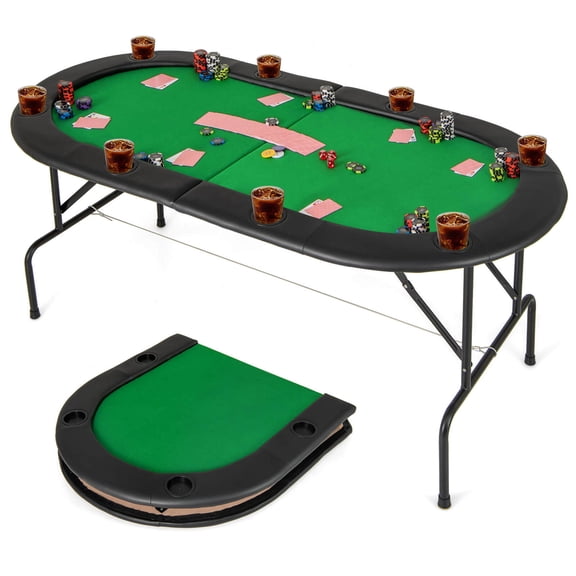 Costway 8 Players Poker Table with 8 Cup Holders & Comfy Armrests Smooth Felt Surface