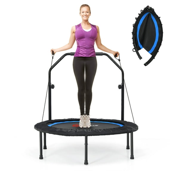 Costway Foldable Adjustable Trampoline, Blue, 40.00" x 40.00" x 51.50"