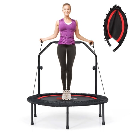 Costway Foldable Adjustable Trampoline Fitness Rebounder with Resistance Bands, Red, 40.00" x 40.00" x 42.50"