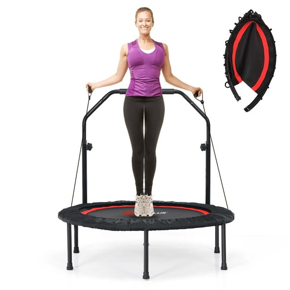 Costway Foldable Adjustable Trampoline Fitness Rebounder with Resistance Bands, Red, 40.00" x 40.00" x 42.50"