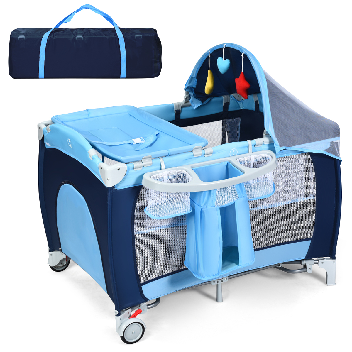 Costway Foldable Baby Crib Playpen with Bassinet and Mosquito Net photo 1