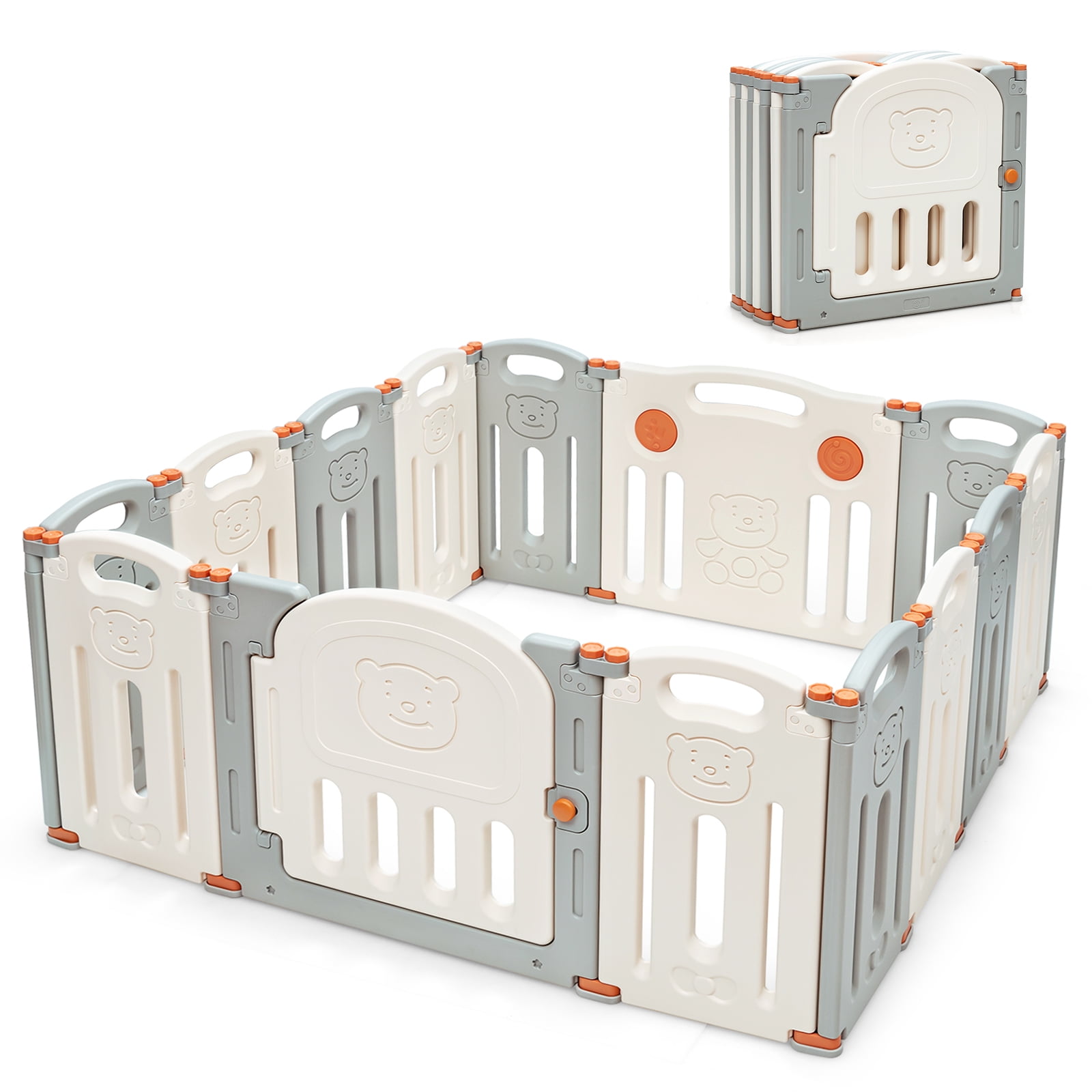 Costway Foldable Baby Playpen 14 Panels Kids Activity Play Yard Anti slip Suction Cups Upgraded Safety Lock Safety Play Center for Babies Toddlers