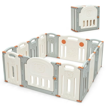 Costway Foldable Baby Playpen 14 Panels Kids Activity Play Yard Anti-slip Suction Cups Upgraded Safety Lock Safety Play Center for Babies & Toddlers