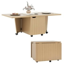 Costway Foldable Coffee Table 48" Extendable Center Table with Storage Cabinets & Wheels Oak