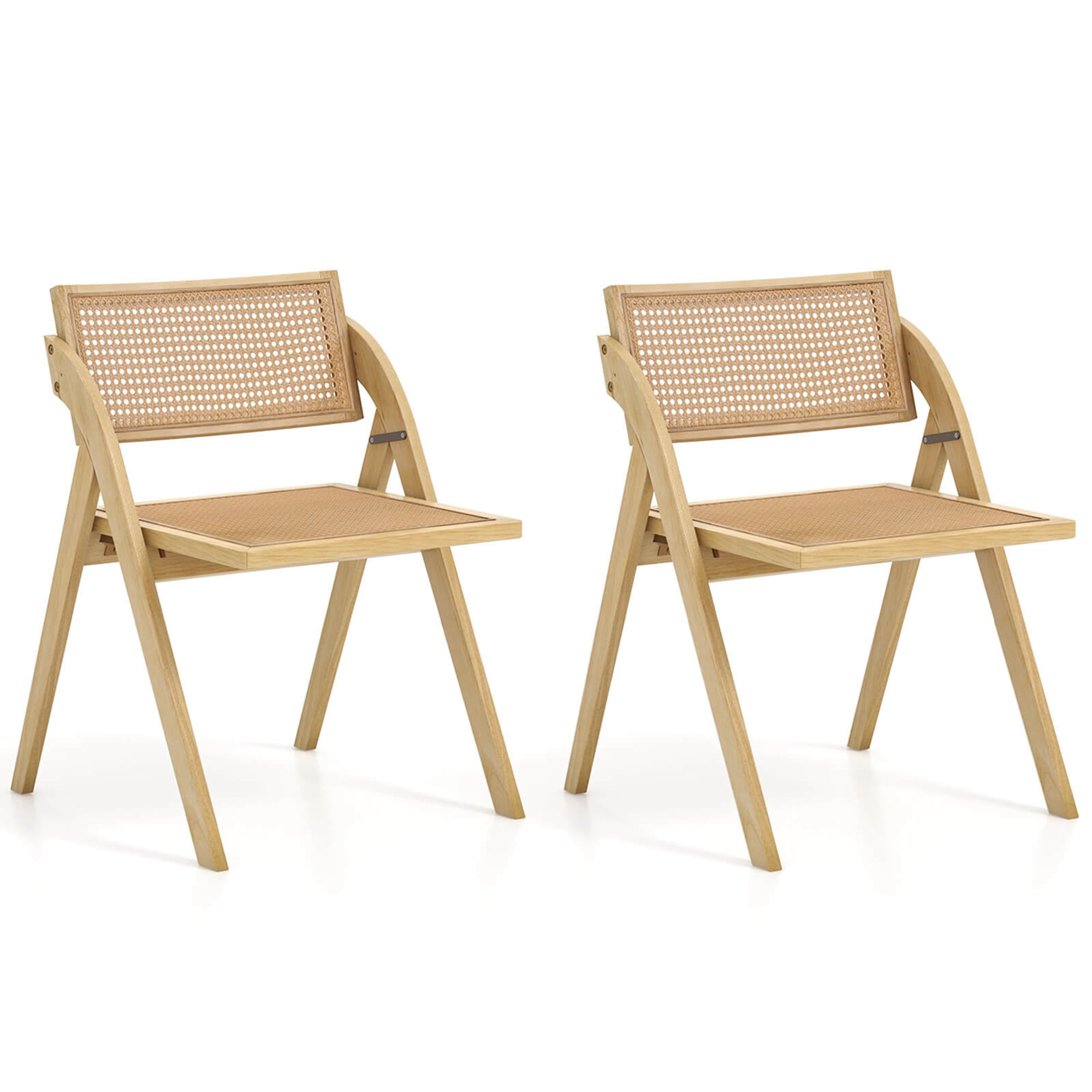 Costway Foldable Dining Chairs Set of 2 with Woven Rattan Backrest ...