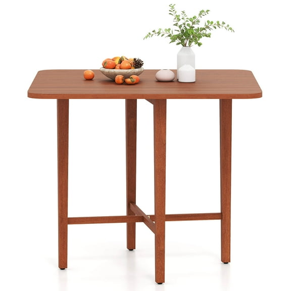 Costway Foldable Dining Table for 2-4 People Extendable Table with Rubber Wood Legs Brown
