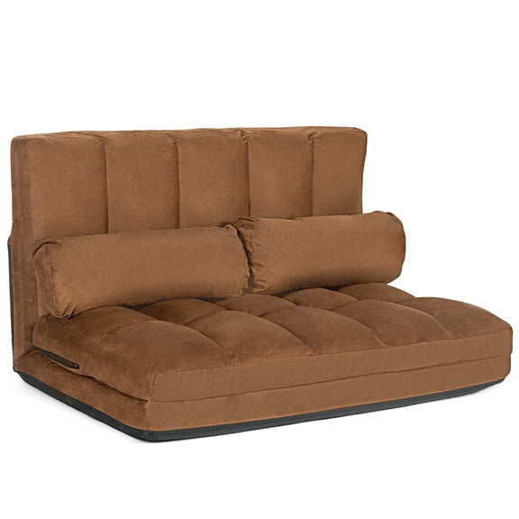 Costway Foldable Floor Sofa Bed 6-Position Adjustable Couch w/ 2 Pillows Brown