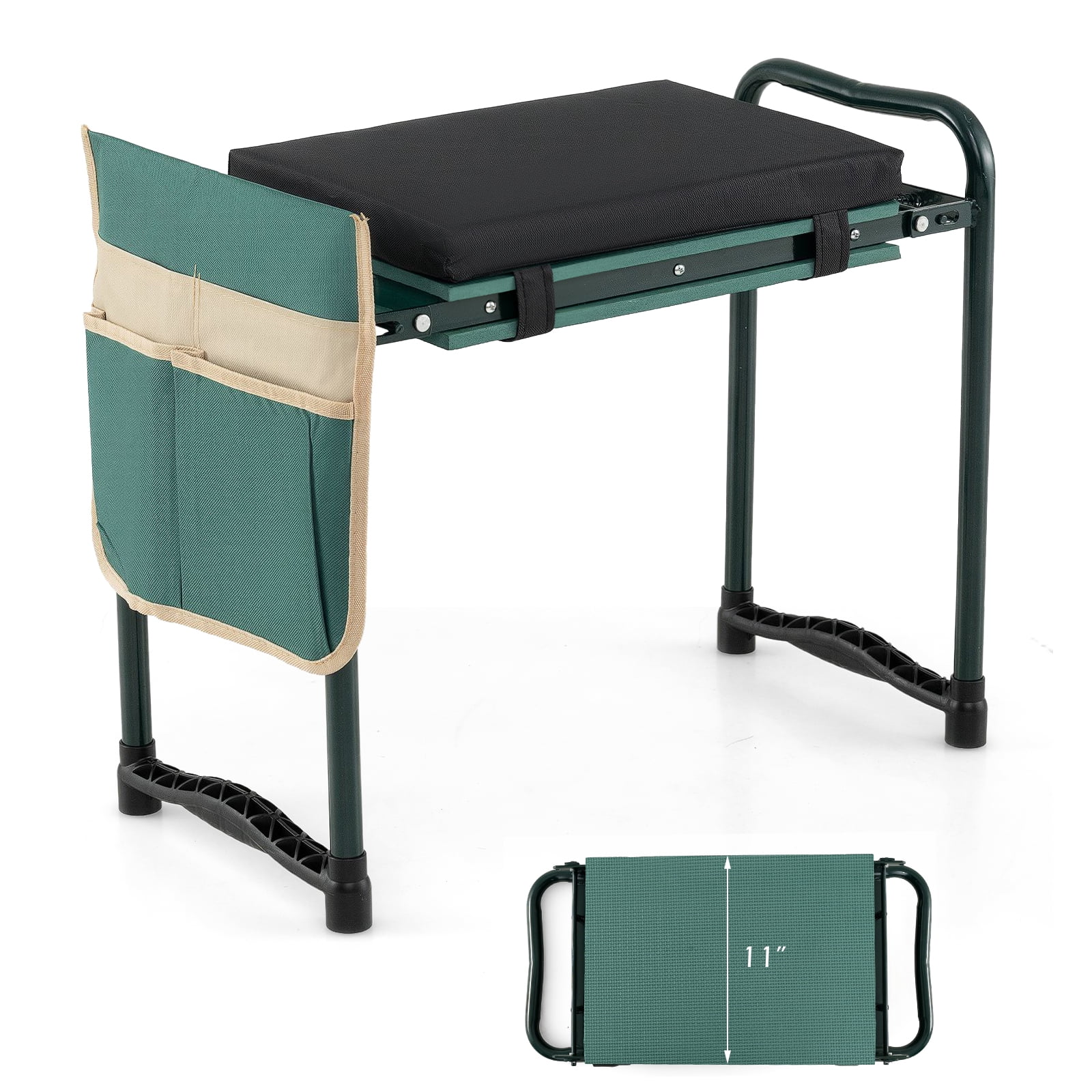 Costway Foldable Garden Kneeler and Seat, 2-in-1 Gardening Bench, Detachable EVA Foam Pad Green
