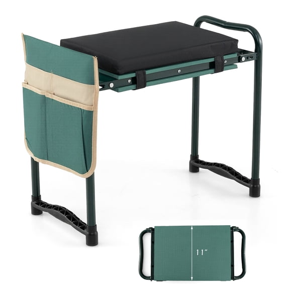 Costway Foldable Garden Kneeler and Seat, 2-in-1 Gardening Bench, Detachable EVA Foam Pad Green