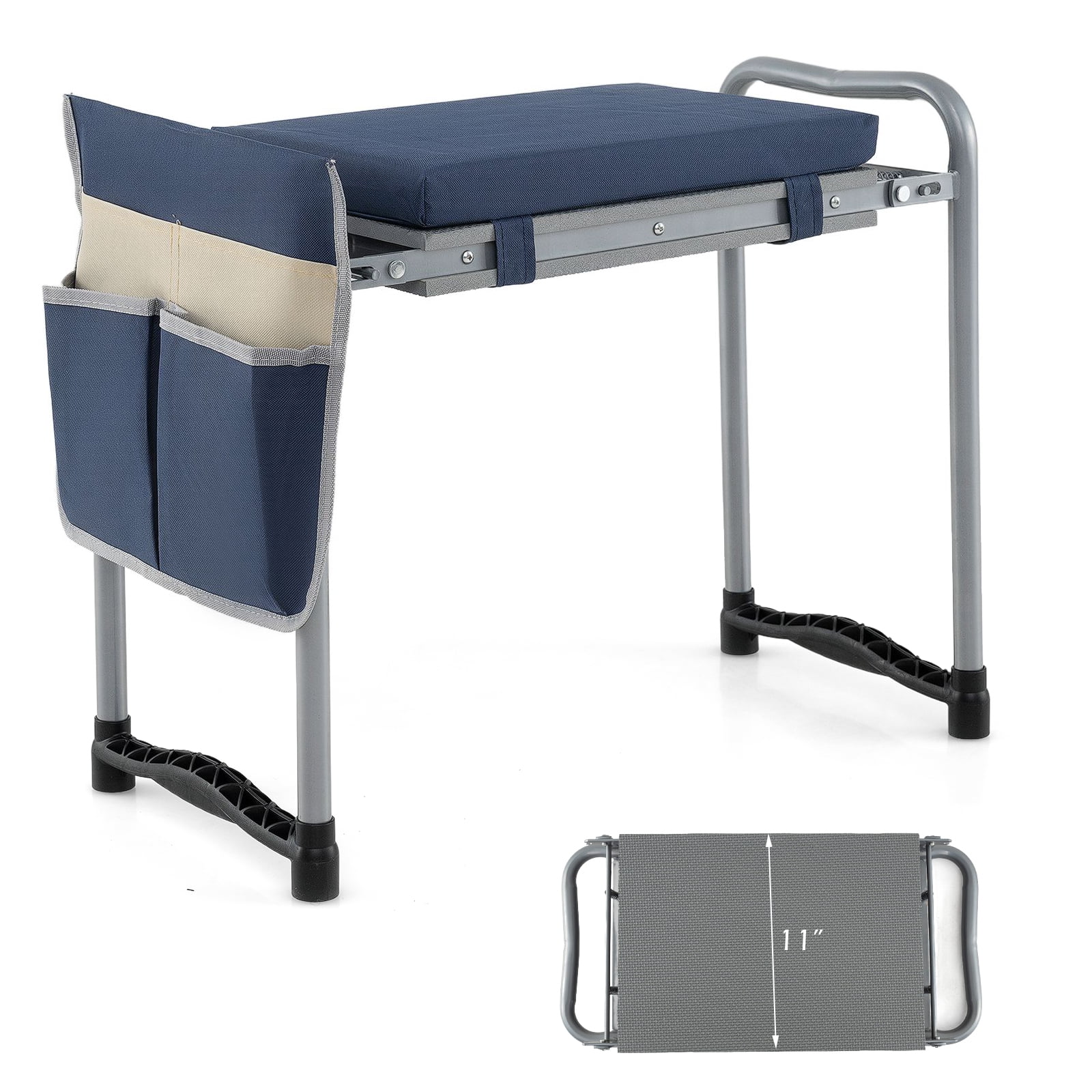 Costway Foldable Garden Kneeler and Seat, 2-in-1 Gardening Bench, Detachable EVA Foam Pad Navy Blue