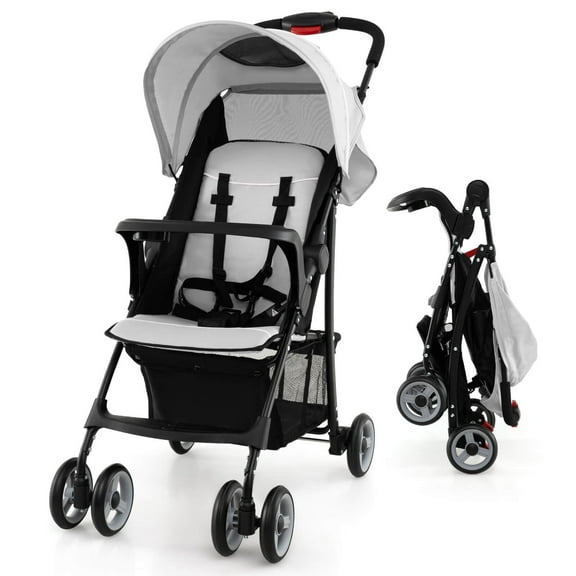 Costway Foldable Lightweight Baby Stroller Kids Travel Pushchair 5-Point Safety System Gray