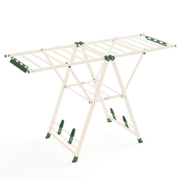 Costway Foldable Metal Laundry Drying Rack with Height Adjustable Wings, 18 Drying Rails Beige