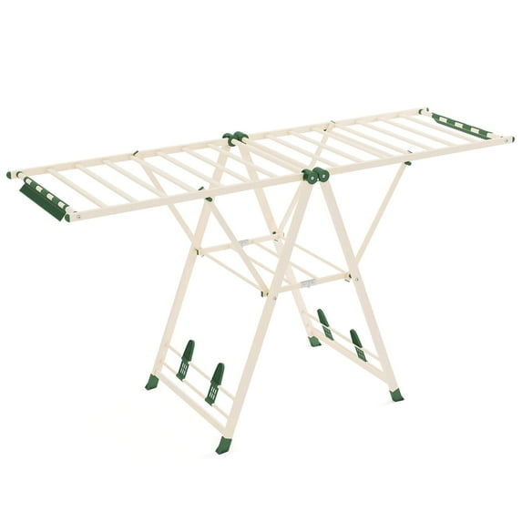 Costway Foldable Metal Laundry Drying Rack with Height Adjustable Wings, 20 Drying Rails Beige