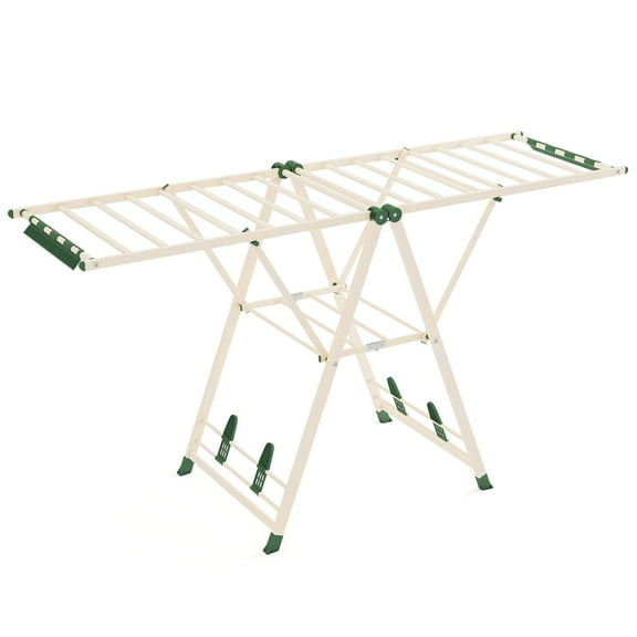 Costway Foldable Metal Laundry Drying Rack with Height Adjustable Wings, 20 Drying Rails Beige