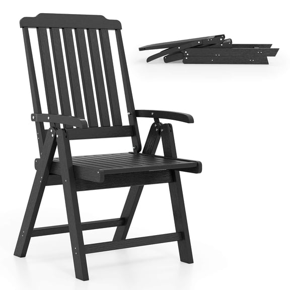 Costway Foldable Patio Chair with Armrest, Curved Back, Slatted Seat for Backyard Deck Black