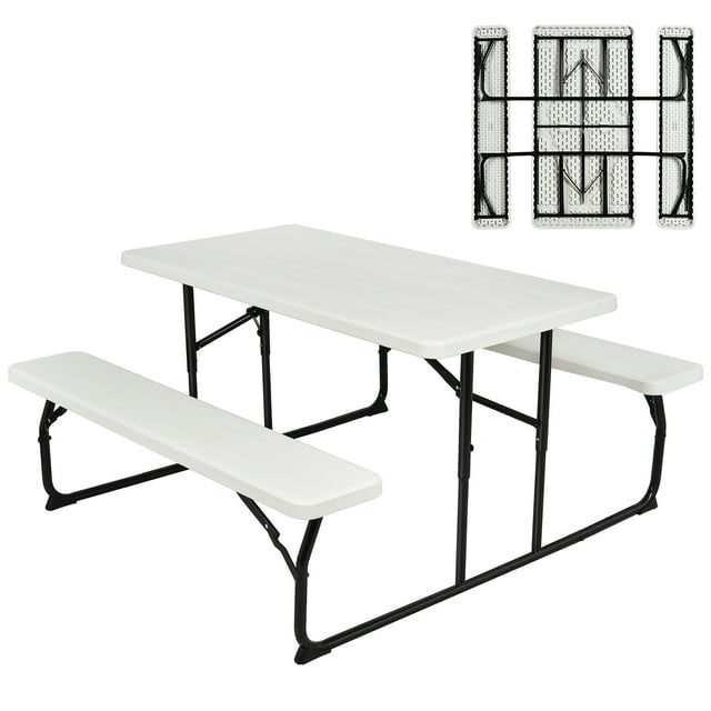 Costway Folding Metal Picnic Table Set, White