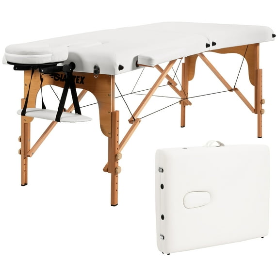 Costway Foldable and Portable Pvc Leather Massage Table w/ Carry Case, 84" x 35", White