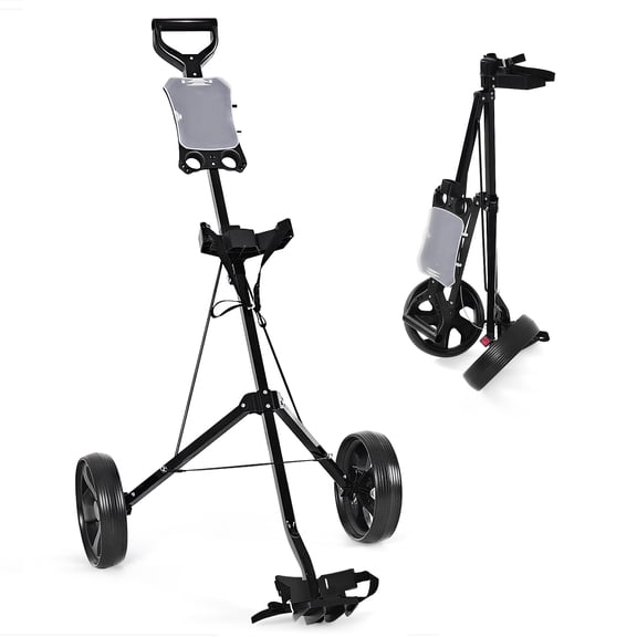 Costway 2 Wheel Golf Push Cart Foldable Portable Lightweight Golf Trolley with Scorecard Holder