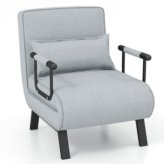 Costway Folding 6-Position Convertible Armchair & Sleeper Bed, Lounge Chair with Pillow, Light Gray