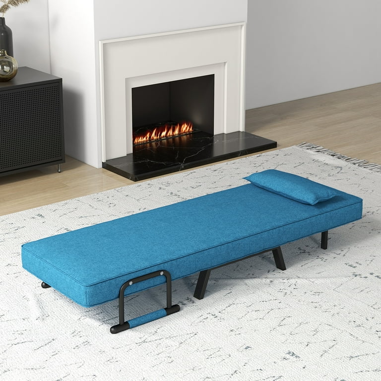 Costway Folding 6 Position Convertible Sleeper Bed Armchair Lounge Couch w Pillow Blue