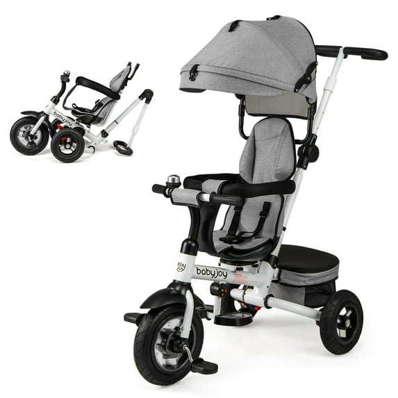 Costway Folding Baby Tricycle with Adjustable Canopy and 360° Reversible Seat, Gray