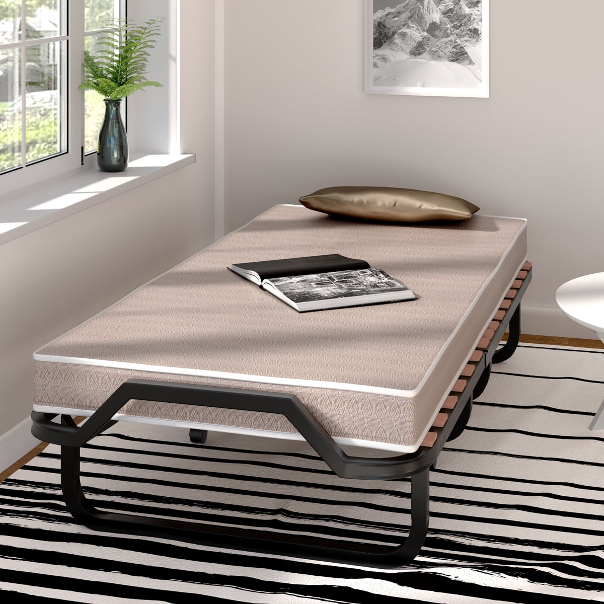 Costway Folding Bed Rollaway Guest Bed w Memory Foam Sturdy Metal Frame Foam Mattress Living Room Guest Room Office Made in Italy