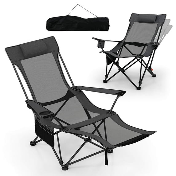 Costway Folding Camping Chair with Detachable Footrest, Grey