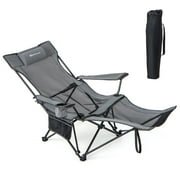 Costway Folding Camping Chair with Detachable Footrest, Grey