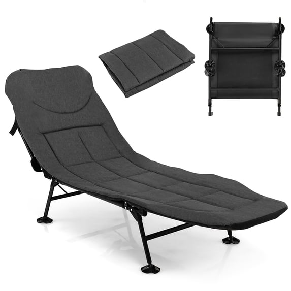 Costway Folding Camping Cot with Detachable Mattress & 6-Position Adjustable Backrest Grey